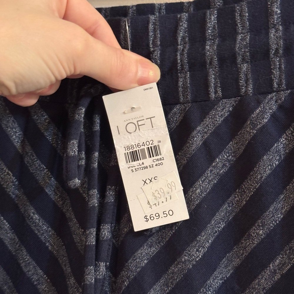Loft Maxi Skirt Navy Stripe Drawstring Cotton Blend XXS NEW WITH TAG - Picture 5 of 8